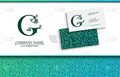 Premium Vector G标志。Monnogram,刻字。无缝模式和名片。精英公司的个人标志或