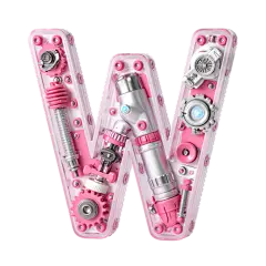 粉色机械机甲创意英文字符字母W