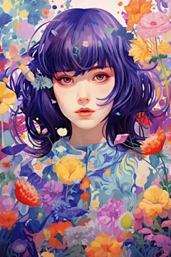 手绘女孩扁平风图片