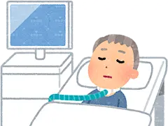 一位病人佩戴呼吸机接受治疗的示意图，呼吸机有气管切开术、气管插管和面罩等多种通气途径medical_jinkoukokyu_old_kikan_sekkai贴纸扁平儿童插画元素卡通免扣png图片素材