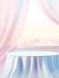 White table top on blurred pastel background of curtain