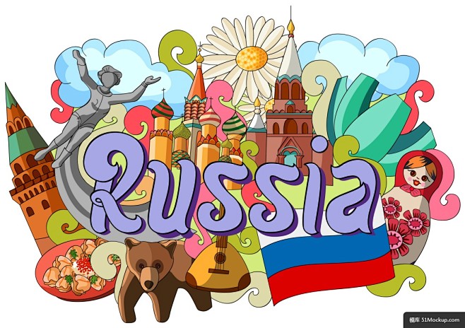 俄罗斯旅游建筑手绘地标