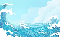 海浪卡通插画大海海洋海水浪花风景蓝色