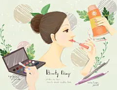创意手绘唯美网红妆容护理达人草本养生教程插画海报设计素材K195-淘宝网