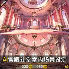 AI宫殿礼堂室内场景插画素材 影视游戏场景概念设计 背景插画临摹-淘宝网