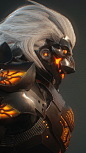 an image of a woman with white hair and orange eyes in the video game overwatch