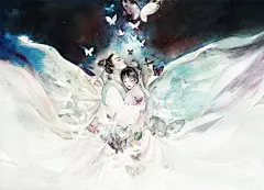 梁祝-烂 指_插画,原创,水彩,手绘,人物,古风,人,东方,唯美,色彩_涂鸦王国插画