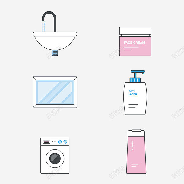 家用生活用品洗面奶洗衣机洗发露矢量图 生...