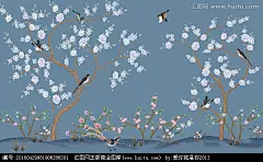 花鸟图 花鸟壁画 手绘花鸟