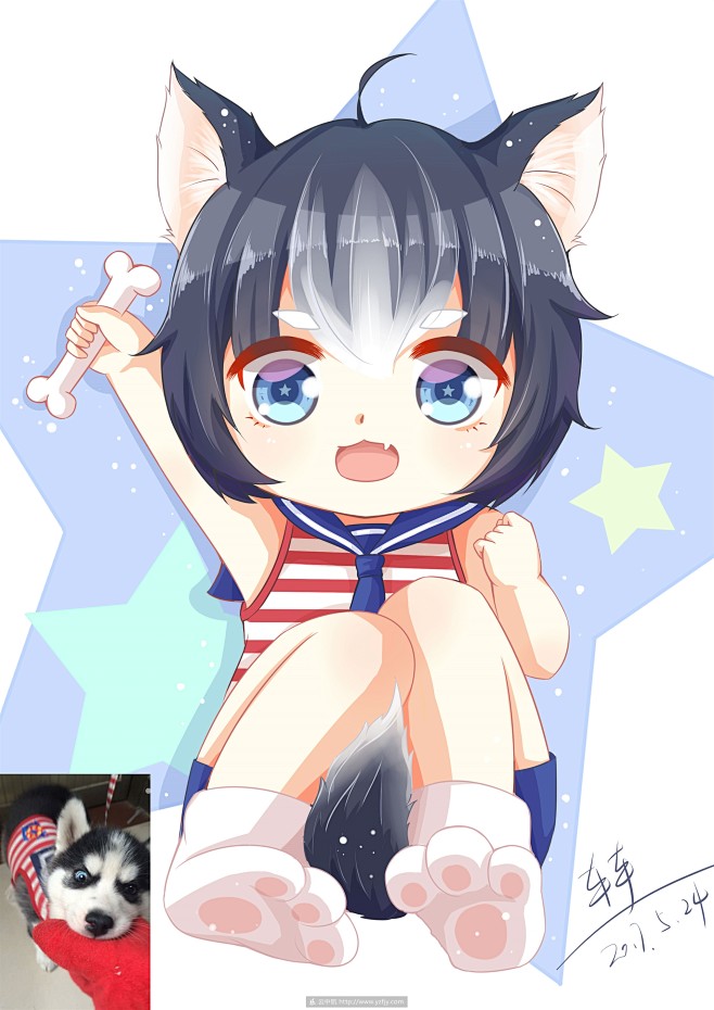 二哈拟人q版绘画艺术云艺帆教育