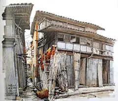 旧村落写生，用水性马克笔绘制的乡村民居手绘。丨来自夏克梁先生作品。(转)