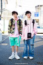 #原宿街拍# Muyua 和 Yutaro，两个十七八岁的男生，在San to Nibun no Ichi工作，搭配：San to Nibun no Ichi, Funktique & Tokyo Bopper OHarajuku Guys Fashion by San to Nibun no I... ​​​​