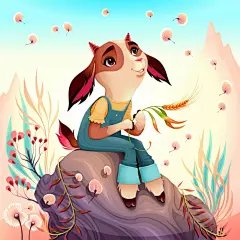 可爱的山羊与麦穗角色插画矢量图设计素材