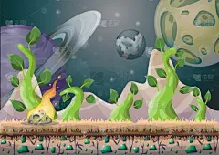 带流星背景的卡通矢量景观，游戏艺术和动画游戏的分离层