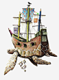 素描画插画乌龟高清素材 乌龟 大海 插画 素描画 船 免抠png 设计图片 免费下载