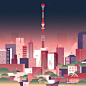 东京塔日本城市建筑地标场景风景插画矢量图素材