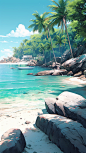 泰国沙美岛海滩蓝色大海旅行阳光沙滩东南亚旅游插画