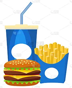 彩色海报快餐汽水汉堡薯条。