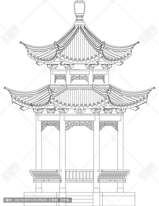 AI古建重檐八角亭