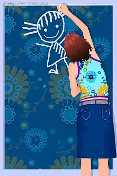 做涂鸦的短发女孩背影人物漫画PSD|PSD分层素材|绘画设计|卡通人物|漫画人物|人物插画|水彩人物|卡通漫画人物图片|卡通漫画人物|企业漫画人物|手绘漫画人物漫画