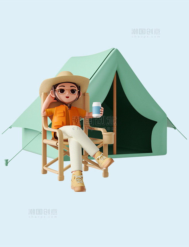 春季春天3D立体旅游户外露营人物