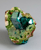 saucywhistles:

Dioptase on Duftite and Calcite