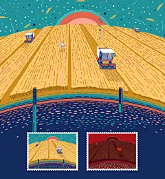 #插画##邮票# 去年某天收到中国邮政编辑的邮件，于是就画起了这套《科技创新》邮票。当时也没有觉得会被通过，因为我的风格和邮政以往发行的邮票都不太一样，加上我也不是名师大家（年资尚浅）。邮票最后印出来的时候我还是觉得很神奇。收藏了这套票的朋友别忘了在紫光灯下看哦！ ​​​​