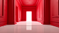 vista ravvicinata di una porta pantagrafata, disegno minimalista, color rosso, in un interiore di un salotto minimalista, photo realistic, 4K,