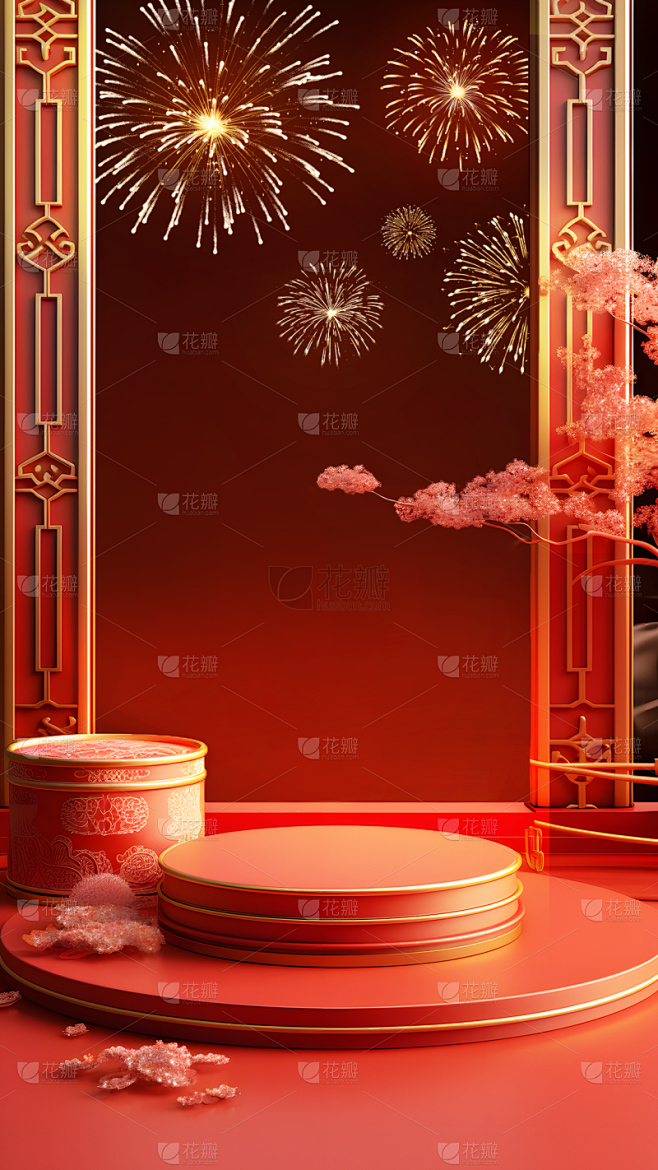 年货节电商促销中国风中式展台背景图片素材