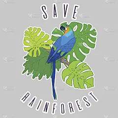 拯救雨林海报模拟设计。向量金刚鹦鹉插图