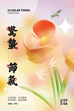传统节日唯美中国风花鸟惊蛰海报