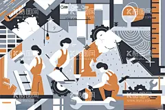 矢量几何扁平风插画  - 源文件下载【酷图网】现代,创意,几何,简约,个性,图案,扁平风,互联网,插画,AI,矢量,设计素材,UI,背景,底纹,纹理