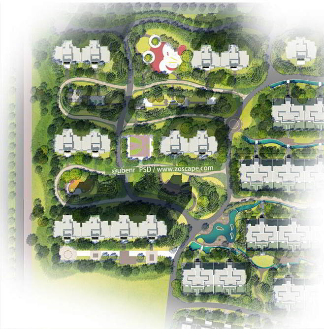 居住区规划彩色平面图-小区绿地上设计PSD平面图_PSD彩平_ZOSCAPE-园林景观设计意向图库 园林景观学习_1804270597-花瓣网