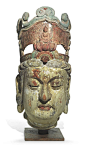 (#154) A LARGE CARVED AND POLYCHROME WOOD HEAD JIN DYNASTY