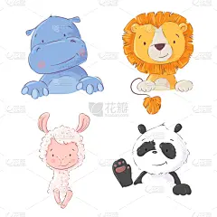 可爱的,动物,狮子,河马,美洲驼羊,鸡尾酒,儿童,婴儿,夏天,布置