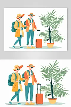 AI数字艺术扁平化夏季旅行旅游人物插画-众图网