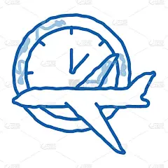 飞机飞行时间或迟到涂鸦图标手绘插图