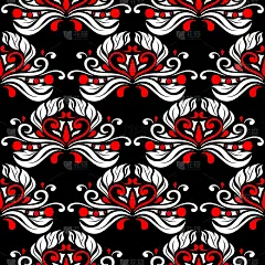 花卉无缝模式。黑红白背景