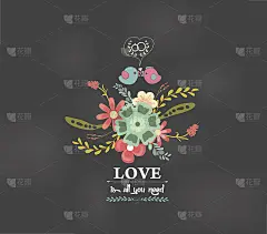 情人节浪漫的花和鸟贺卡