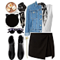 A fashion look from July 2015 featuring alice + olivia top, cropped jean jacket and black golf skirt. Browse and shop related looks.