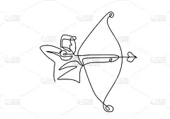 年轻专业弓箭手连续画线,立正集中射击目标.带弓箭的健康射击。在白色背景下孤立的射箭运动主题