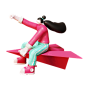 Woman Flying on paper plane 3D Illustration