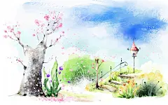韩国浪漫风景插画桌面壁纸