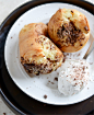 dark chocolate chunk popovers with spiked whipped cream