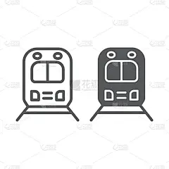 铁路公路行线和字形图标、运输和铁路、机车标志、矢量图形、白色背景上的线性图案。