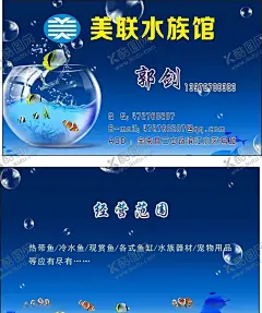 水族馆名片 【酷图网】海蓝,渐变,水珠,名片,鱼类