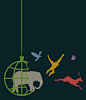 The image shows a broken christmas tree bauble in the shape of the globe with animals escaping the damage. Like the bauble the earth is a fragile object.