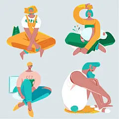 可爱唯美清新人物夸张插画素材