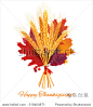 Autumn bouquet with wheat and leaves. Vector illustration.