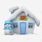 雪人与房子 窗户 红花 绿叶 蓝色 蓝色的围巾 蓝色的帽子 银装素裹 雪人 元素 免抠png 设计图片 免费下载 页面网页 平面电商 创意素材